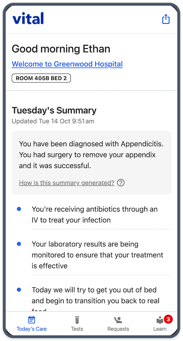 Vital Inpatient on mobile phone app