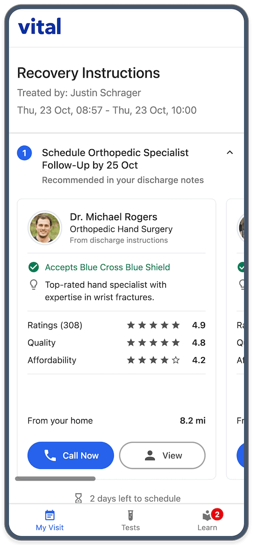 Vital app on mobile phone