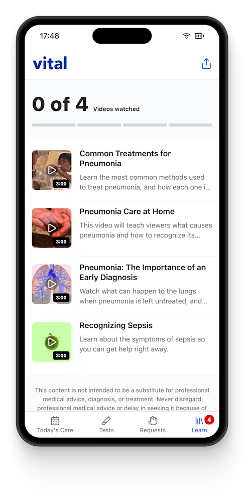 Vital app on mobile phone