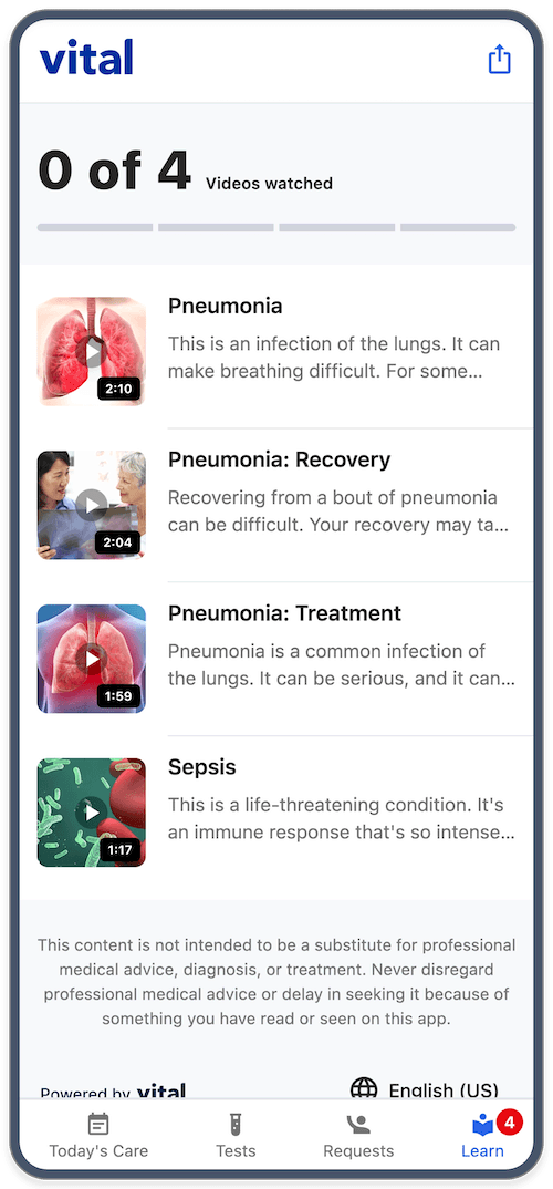 Vital app on mobile phone