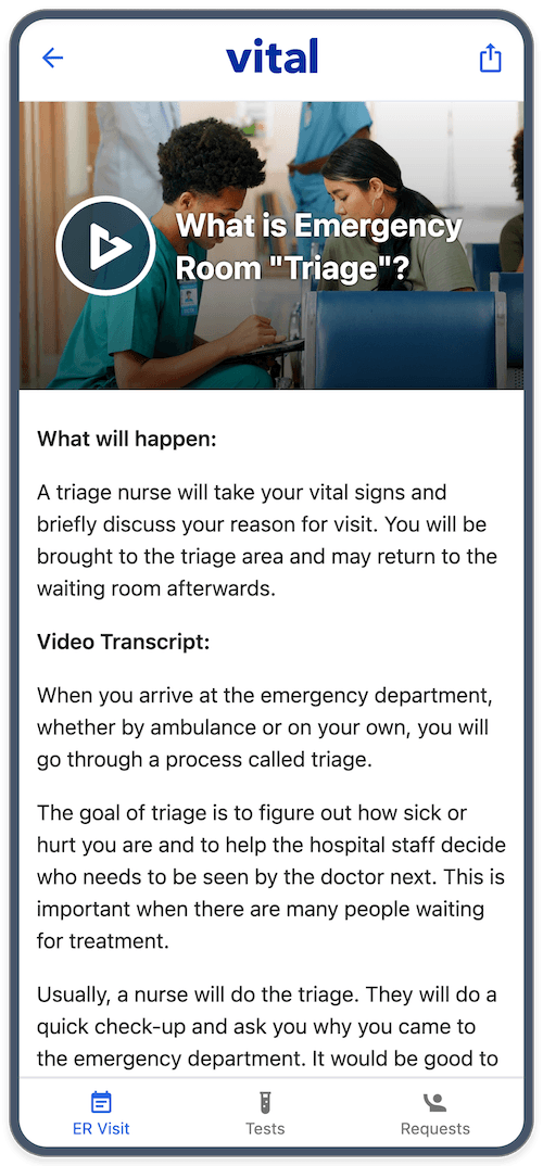 Vital app on mobile phone