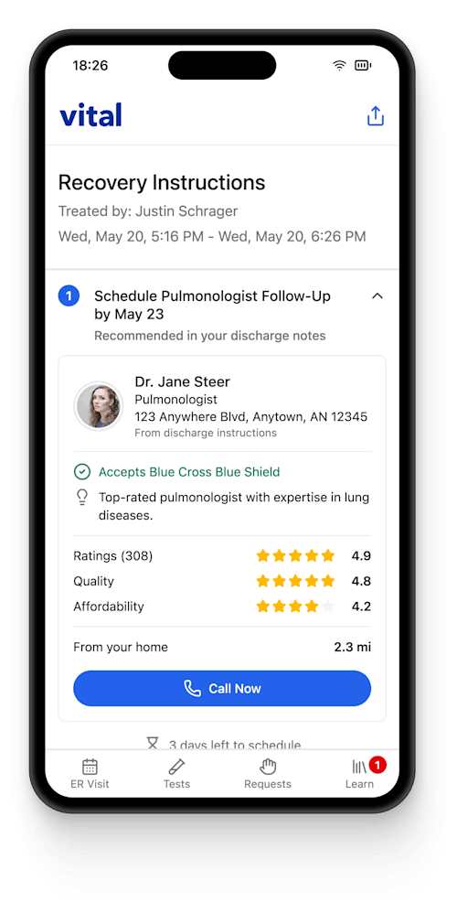 Vital app on mobile phone