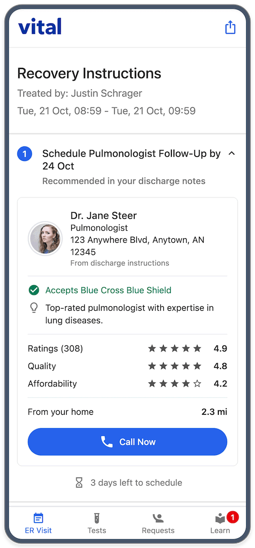 Vital app on mobile phone
