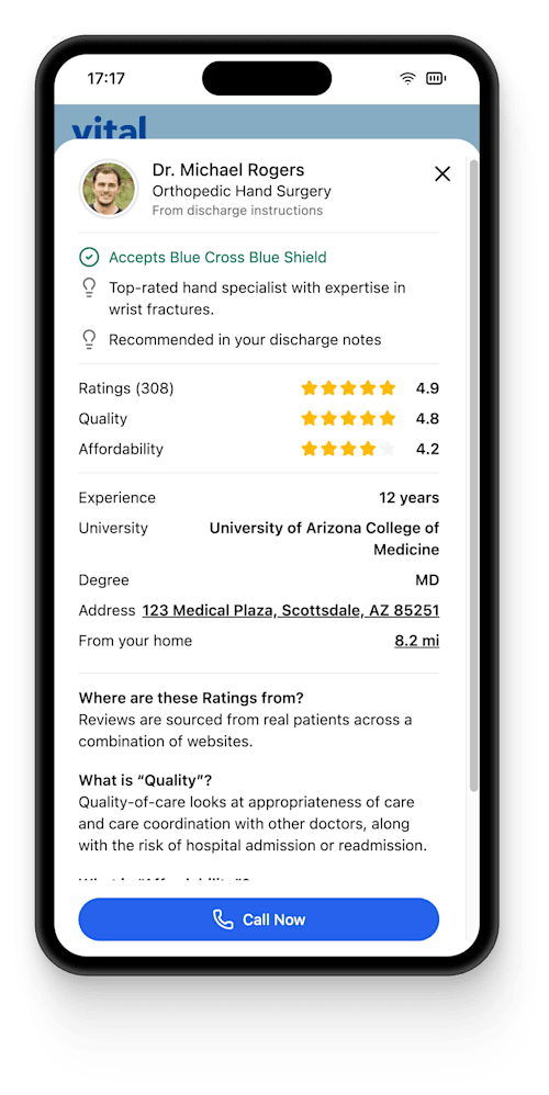 Vital app on mobile phone
