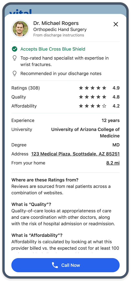 Vital app on mobile phone