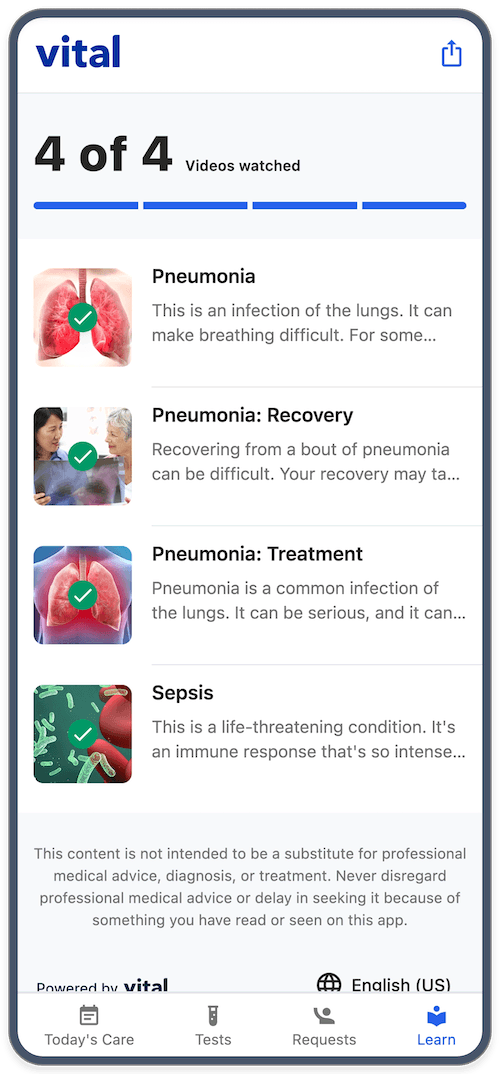 Vital app on mobile phone