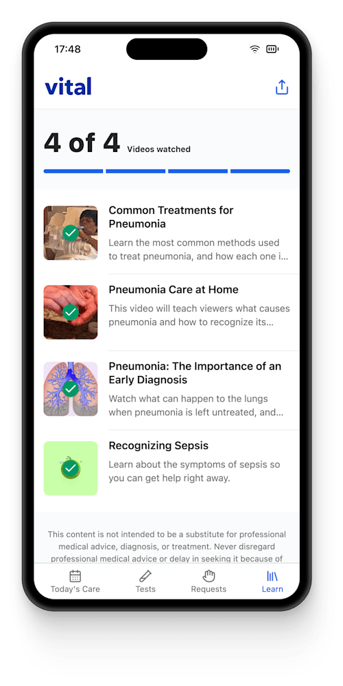 Vital app on mobile phone