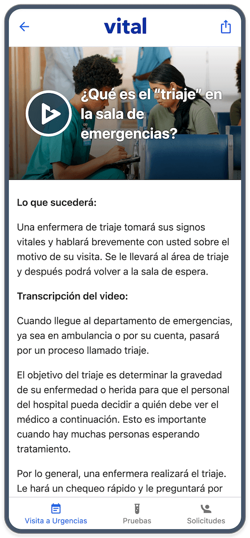 Vital app in spanish on mobile phone