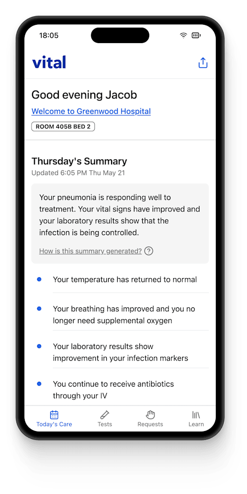 Vital app on mobile phone