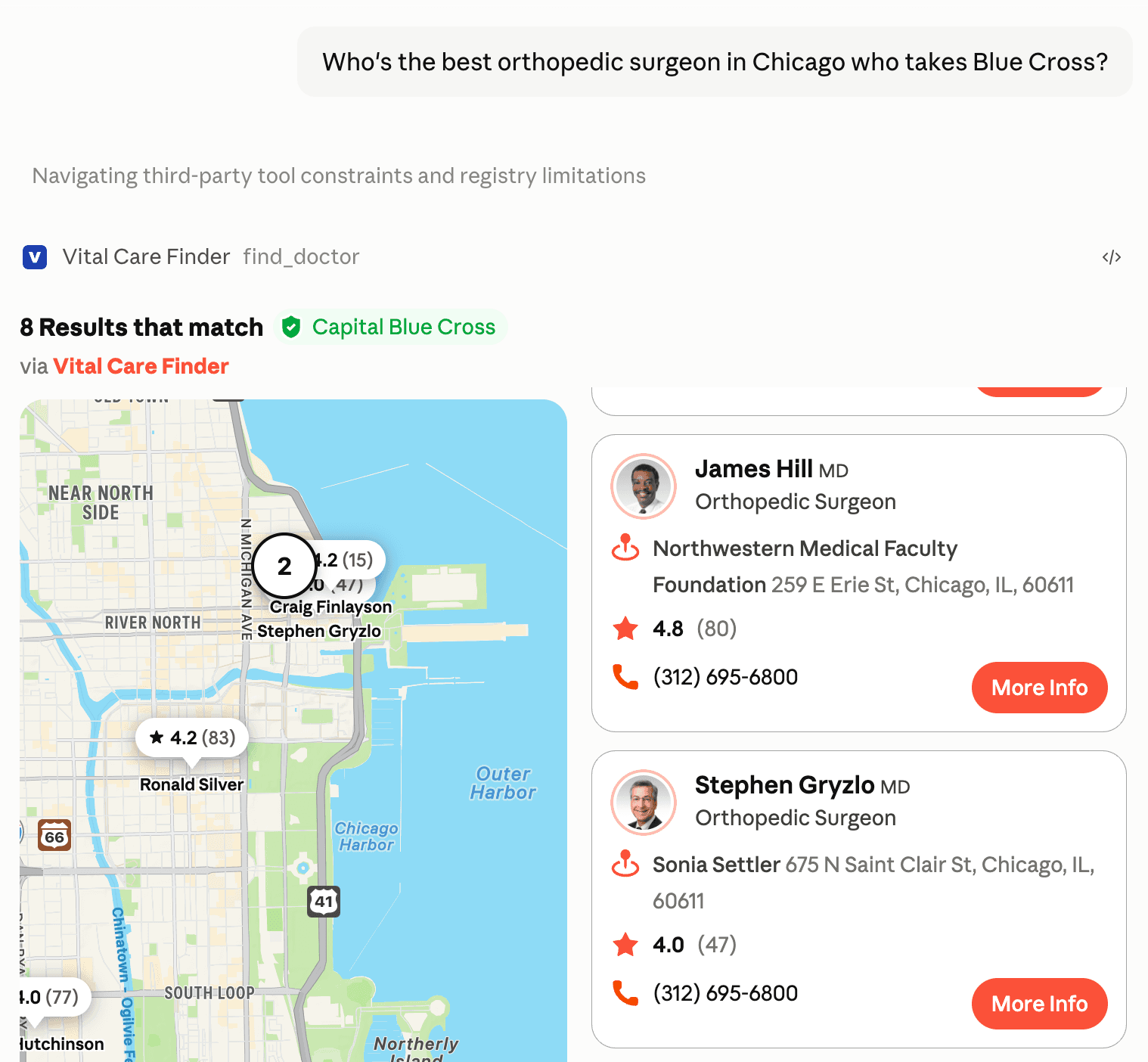 Vital Care Finder is an AI find-a-doc that uses MCP (model context protocol) and special widgets to render directly inside ChatGPT & Claude.