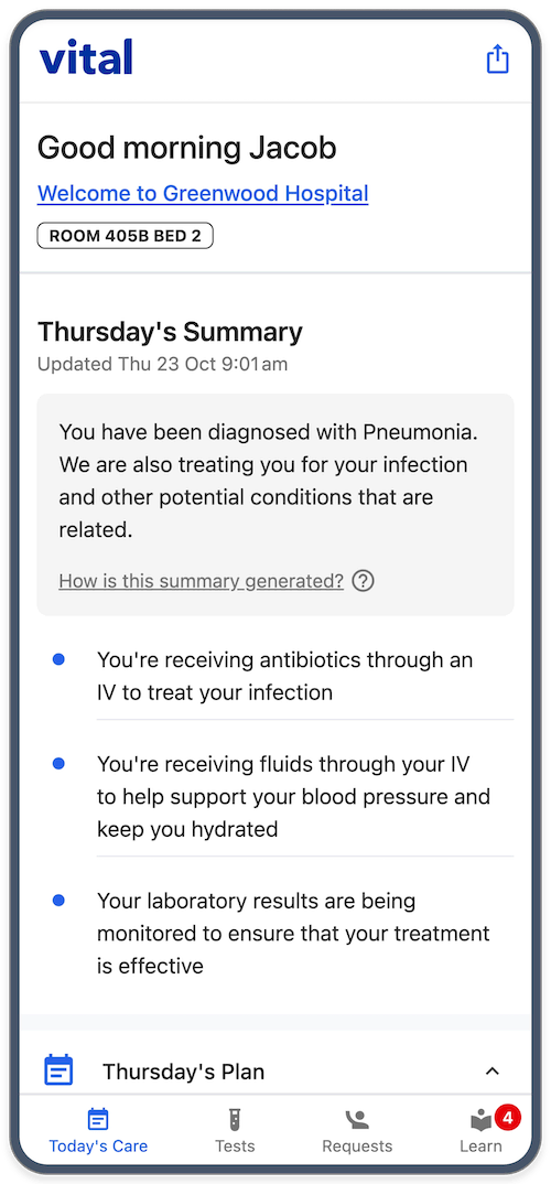 Vital app on mobile phone