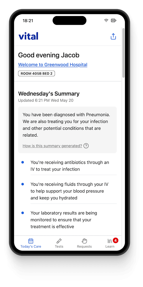 Vital app on mobile phone