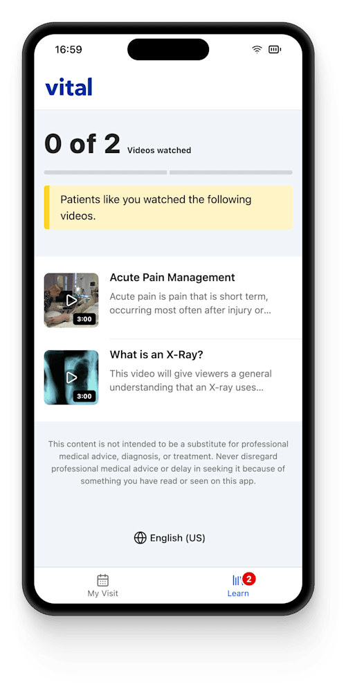 Vital app on mobile phone
