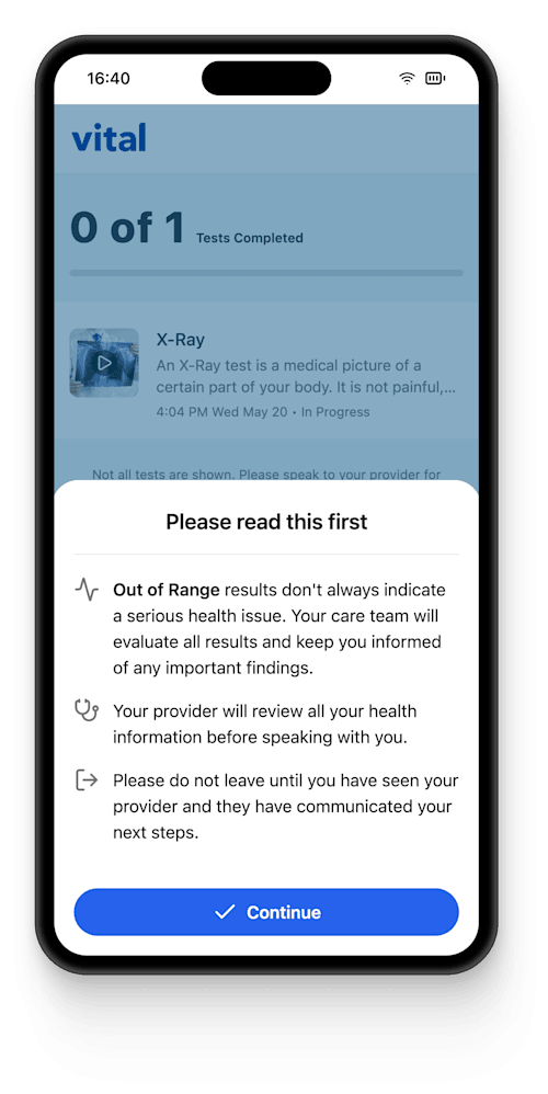 Vital app on mobile phone