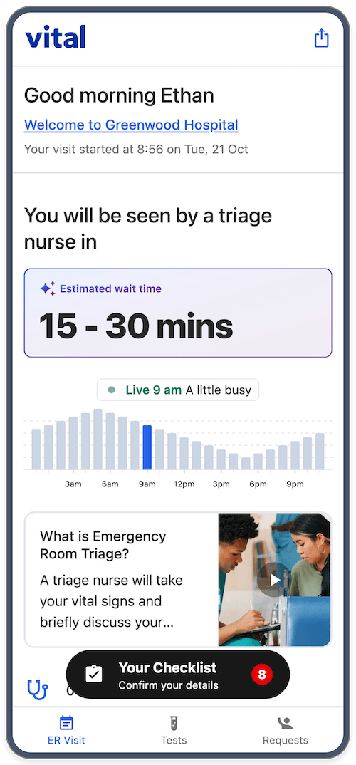 Vital app running on mobile phone