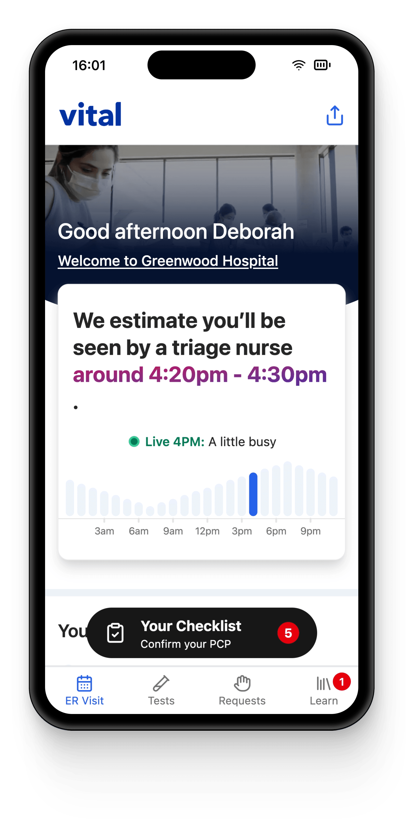 Vital app running on mobile phone