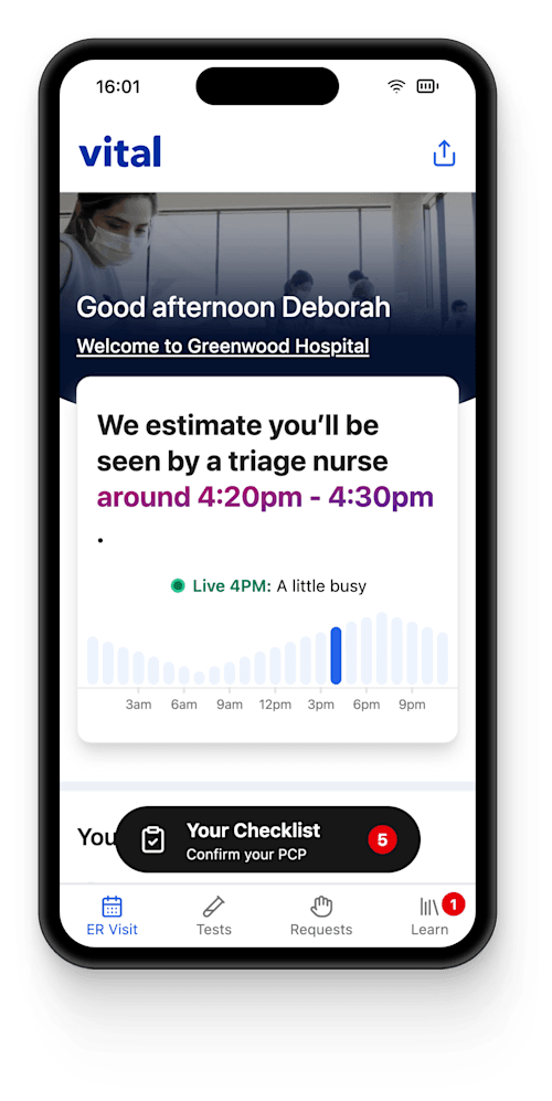 Vital app running on mobile phone