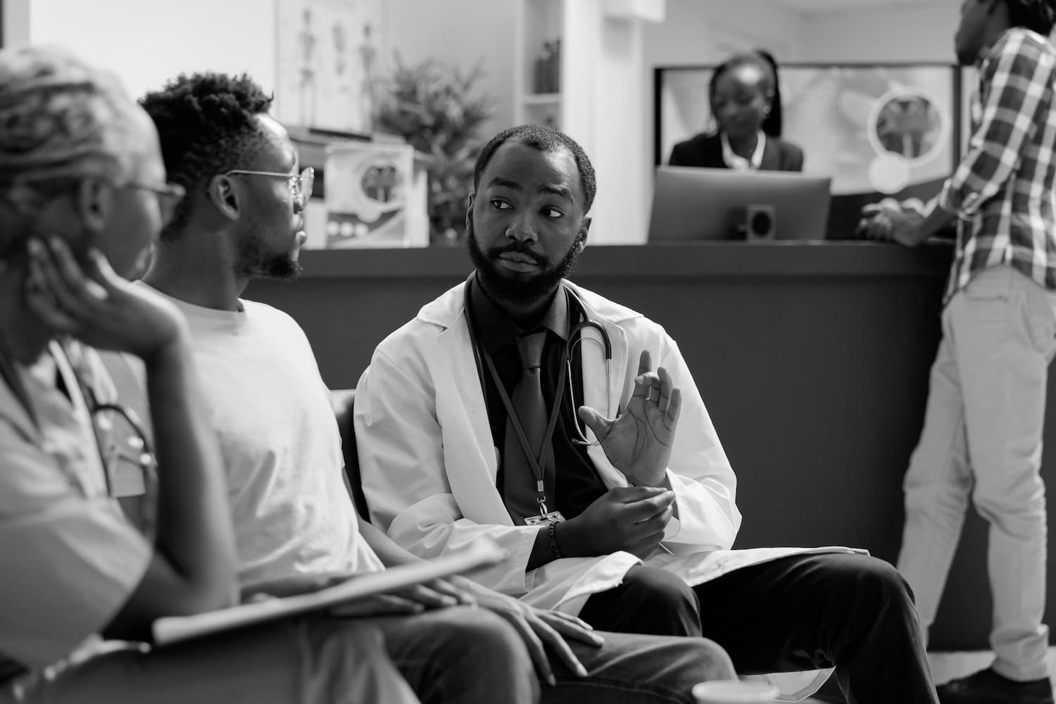 Doctor and patient in reception